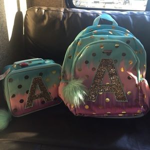 Justice Ombré initial A Backpack & Lunch box